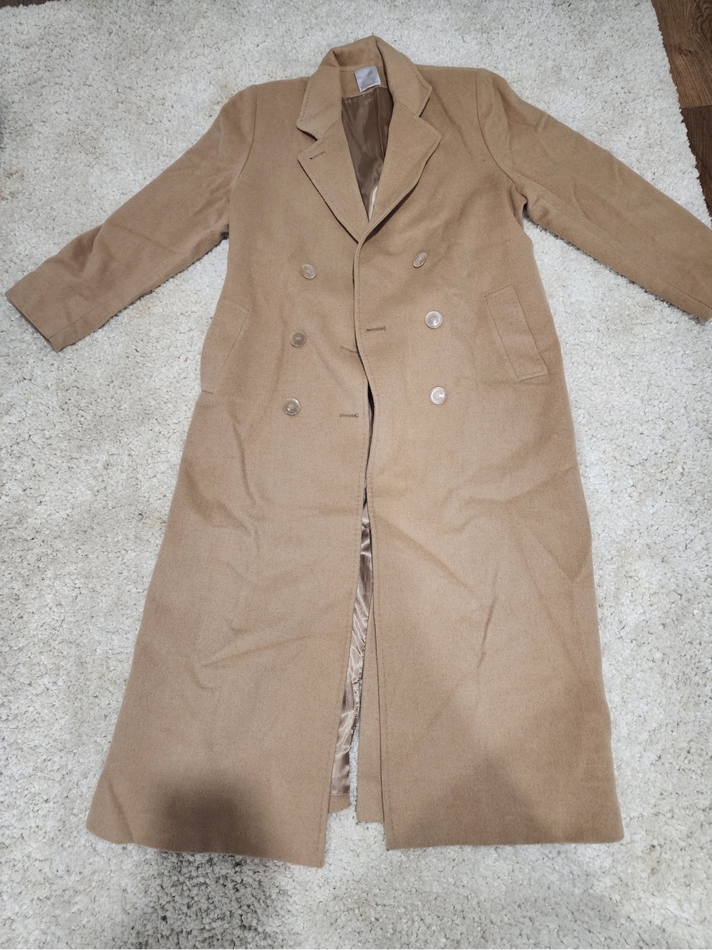 Women’s Camel Double-Breasted Long Coat